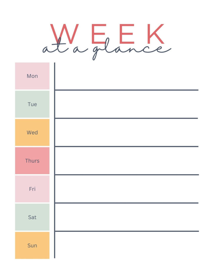 Weekly Calendar Template Printable