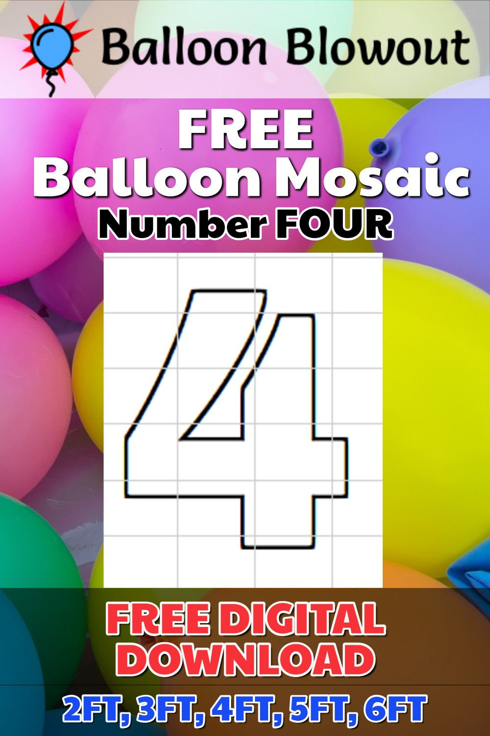 Free Balloon Mosaic Number 4 Four Template Frame Kit Pdf Large pertaining to Number 4 Printable Template