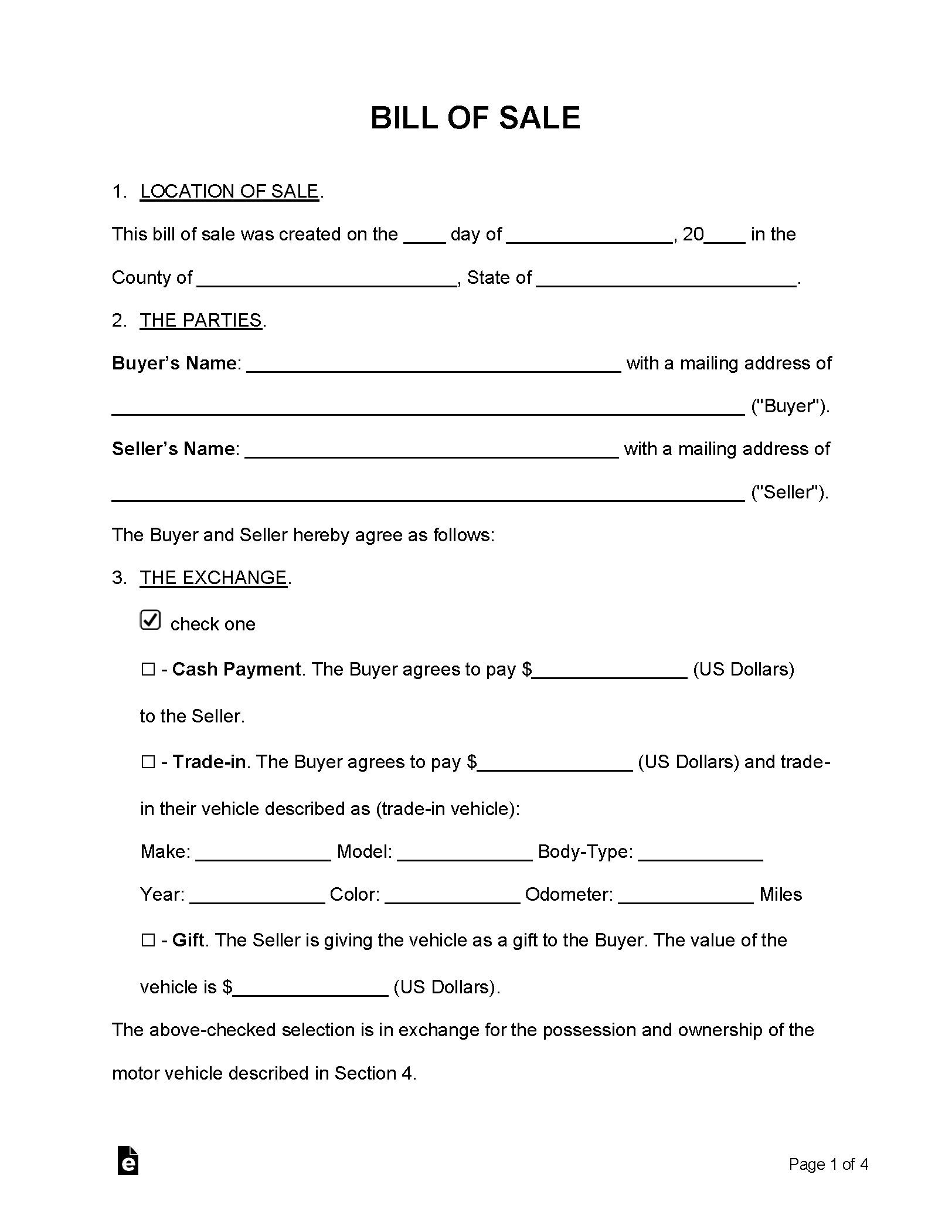 Free Bill Of Sale Forms (24) - Pdf | Word – Eforms regarding Printable Car Bill Of Sale Template