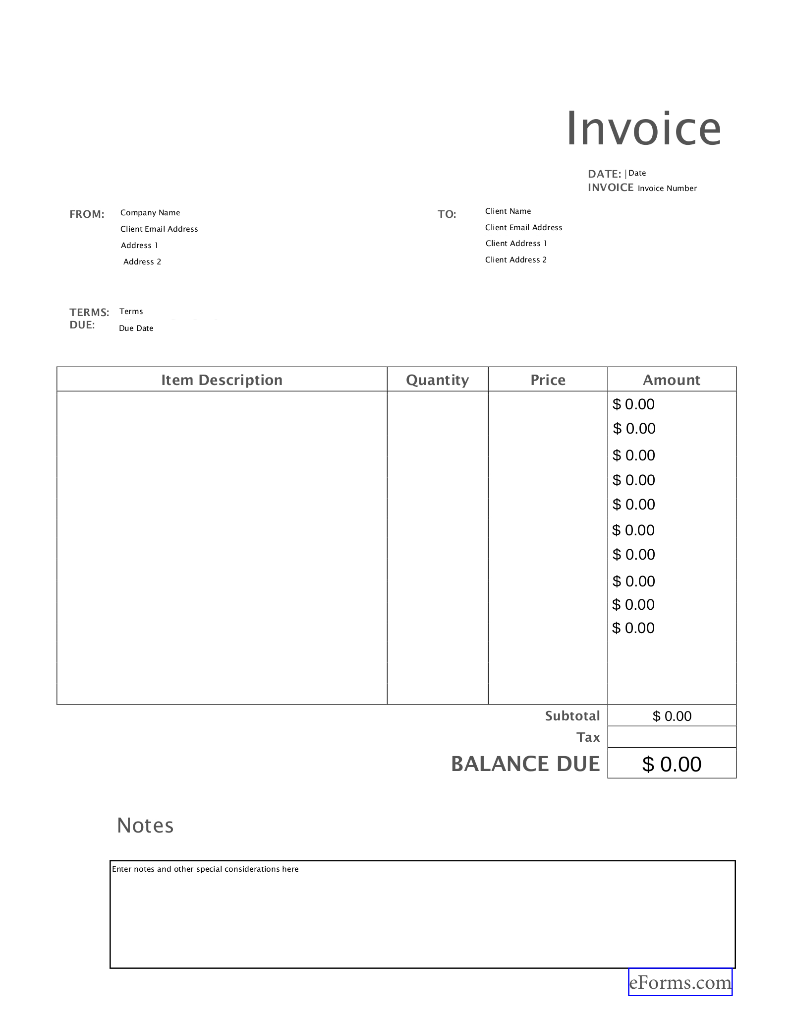 Free Blank Invoice Templates (30) - Pdf – Eforms for Printable Invoice Template Free