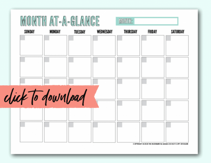 Printable Blank Monthly Calendar Template