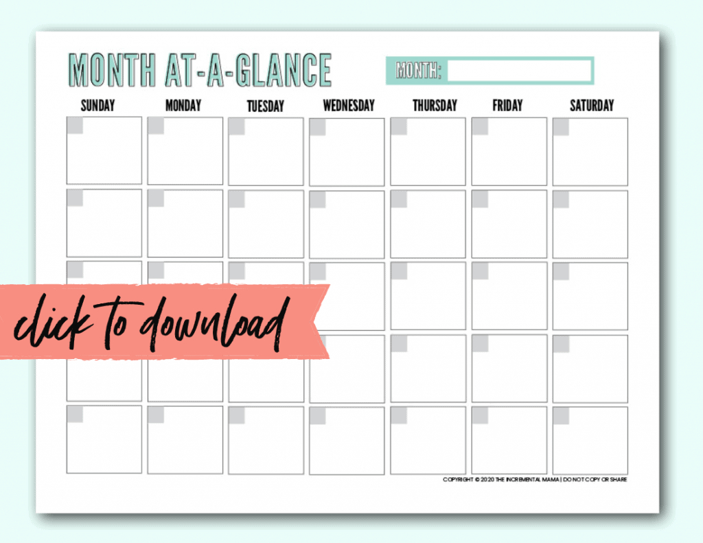 Free Blank Monthly Calendar Template Pdf - The Incremental Mama with Printable Blank Monthly Calendar Template