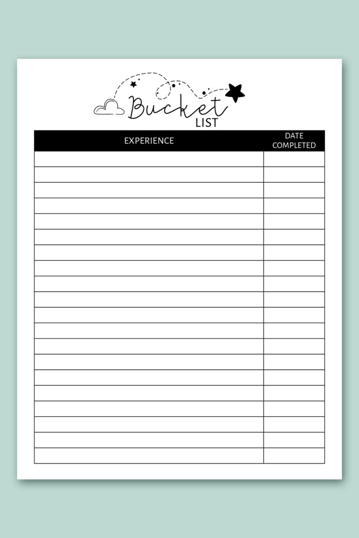 Cute Printable Bucket List Template