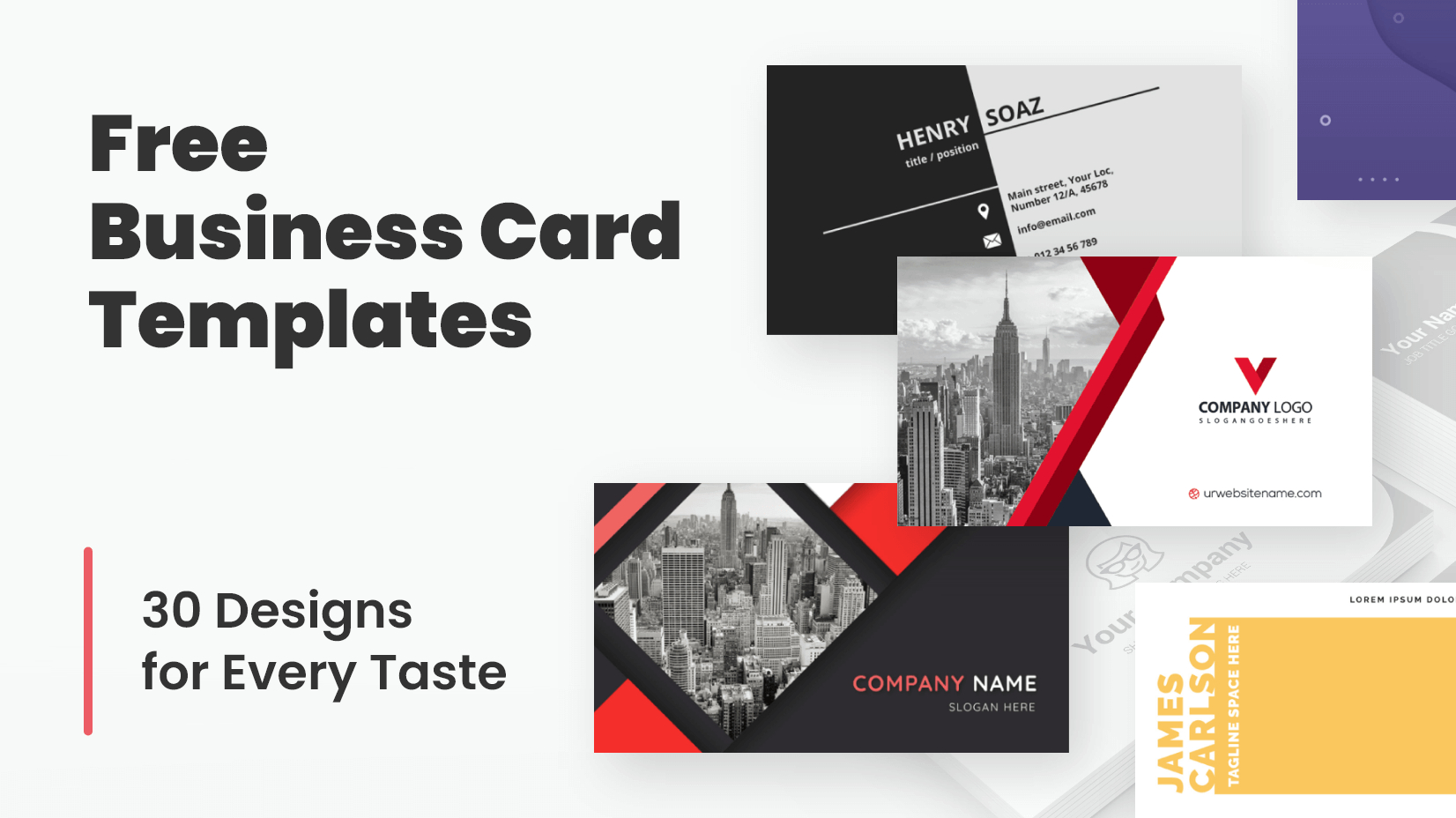 Free Business Card Templates: 30 Designs For Every Taste | Graphicmam inside Business Card Templates Free Printable