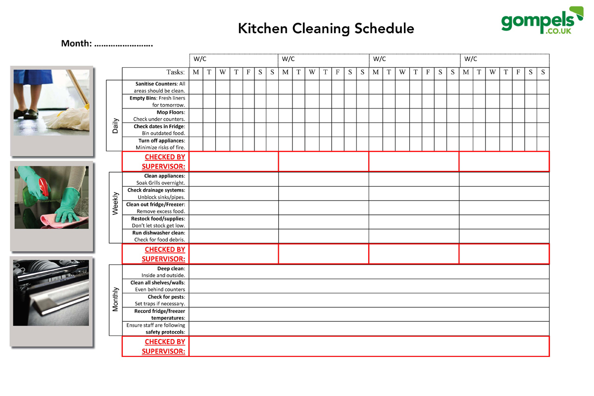 Free Editable Kitchen Cleaning Schedule - Gompels - Care &amp;amp; Nursery throughout Printable Commercial Kitchen Cleaning Schedule Template