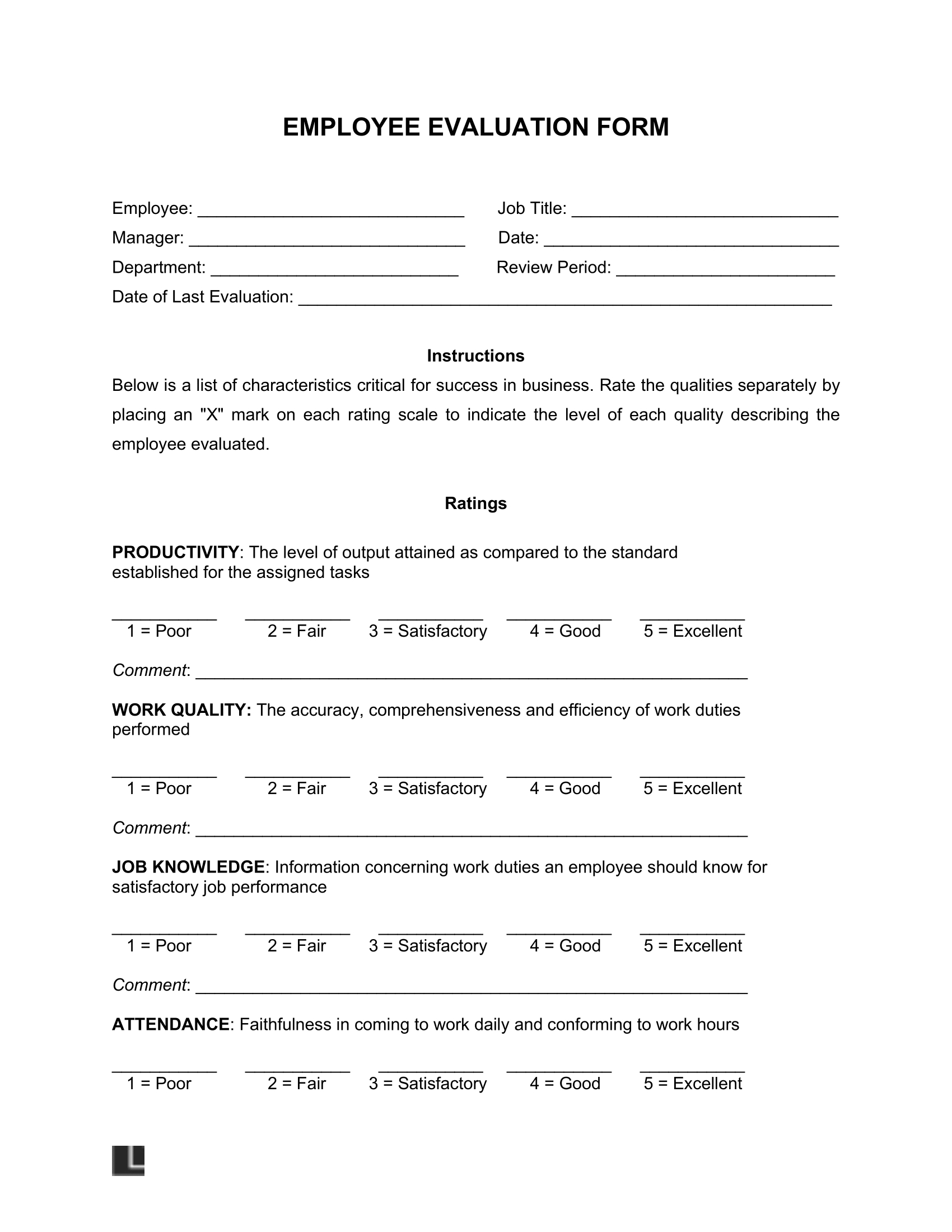 Free Employee Evaluation Template | Pdf &amp;amp; Word throughout Printable Employee Review Template