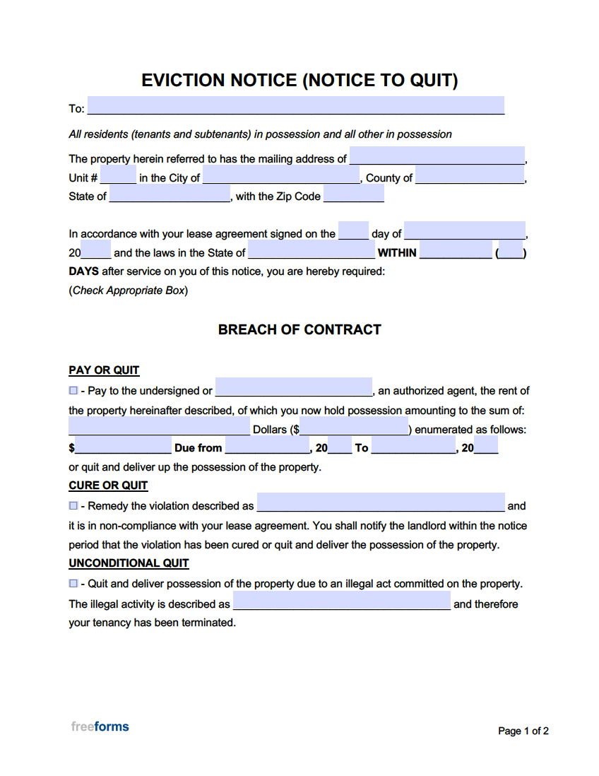 Free Eviction Notice Templates (Notices To Quit) | Pdf | Word regarding Printable Eviction Notice Template