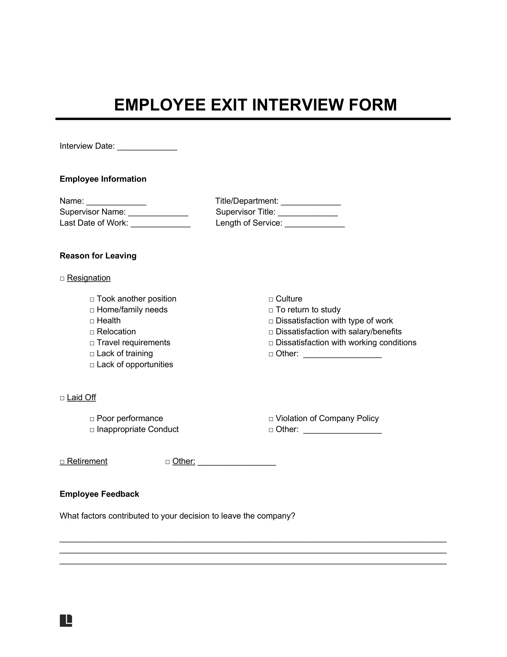 Free Exit Interview Form Template | Pdf &amp;amp; Word | Legal Templates inside Printable Exit Interview Template