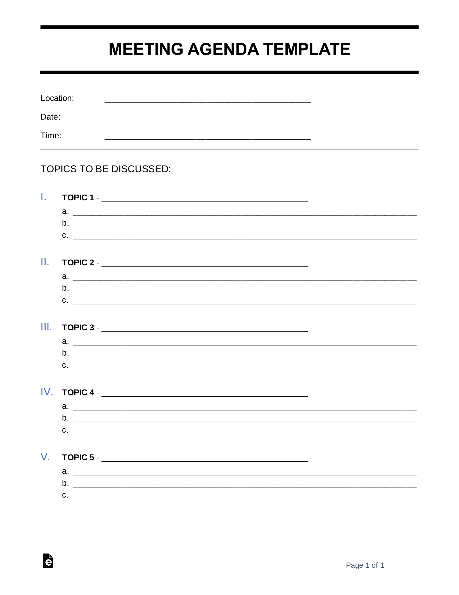 Free Meeting Agenda Templates - Pdf | Word – Eforms regarding Printable Meeting Agenda Template