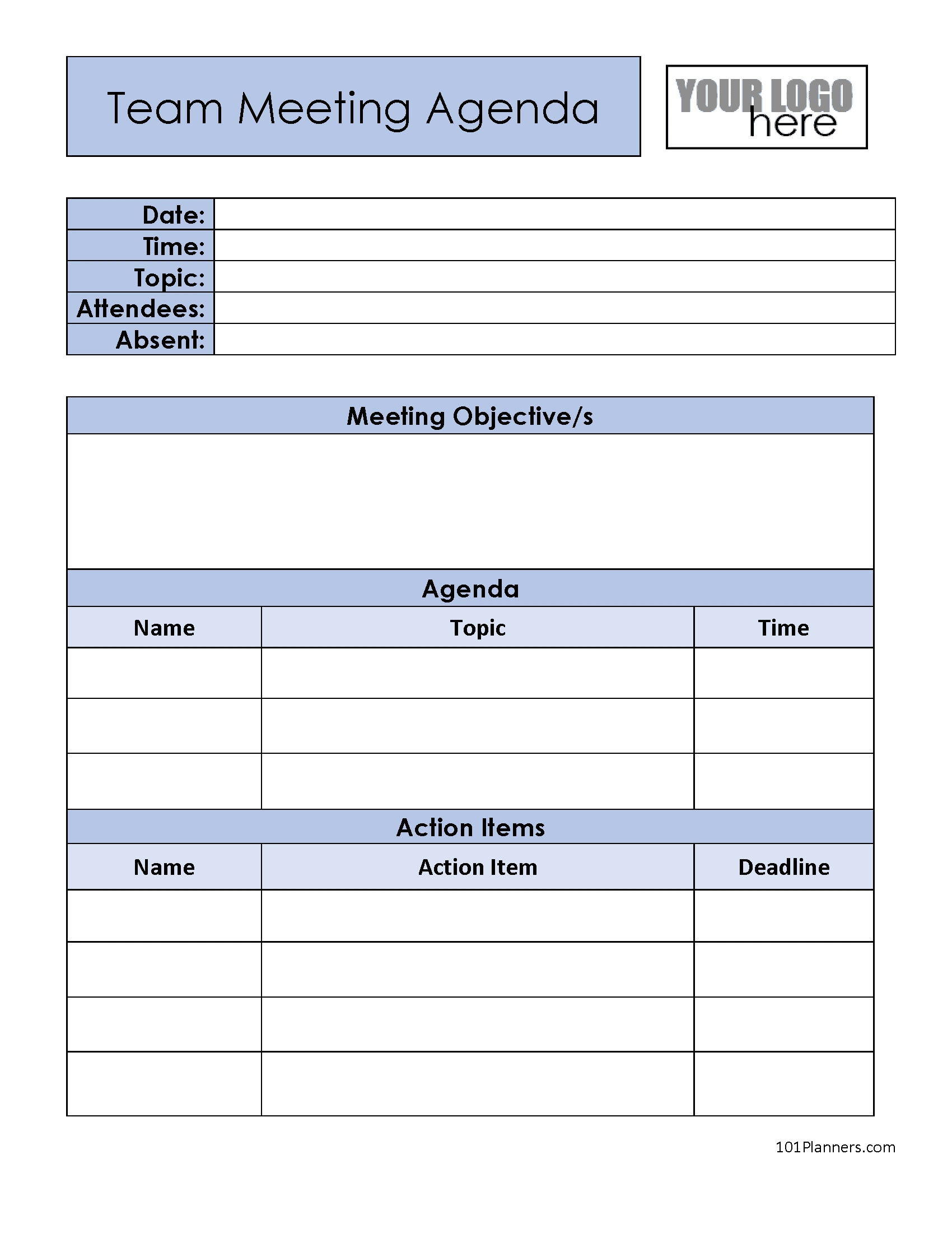 Free Meeting Agenda Templates | Word, Pdf, Excel, Google Docs in Printable Meeting Agenda Template