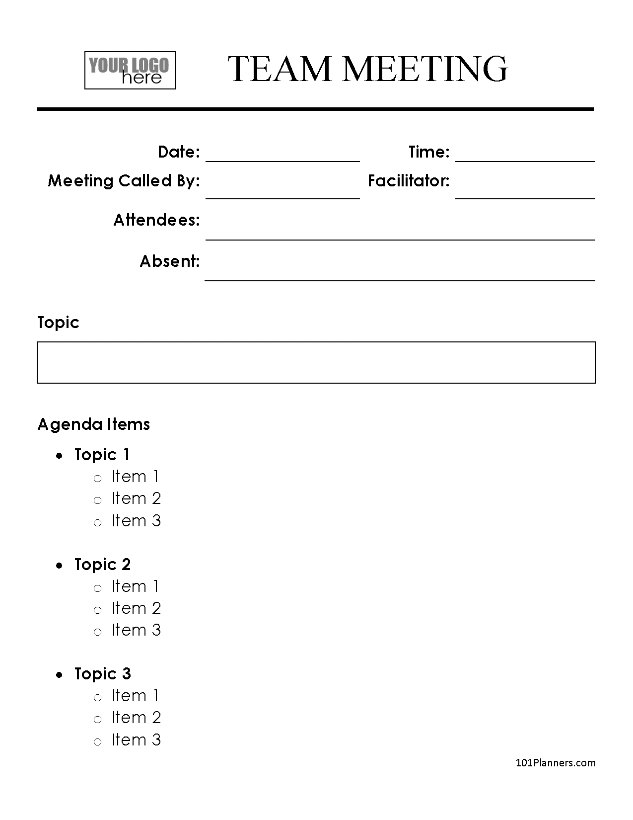 Free Meeting Agenda Templates | Word, Pdf, Excel, Google Docs with Printable Meeting Agenda Template