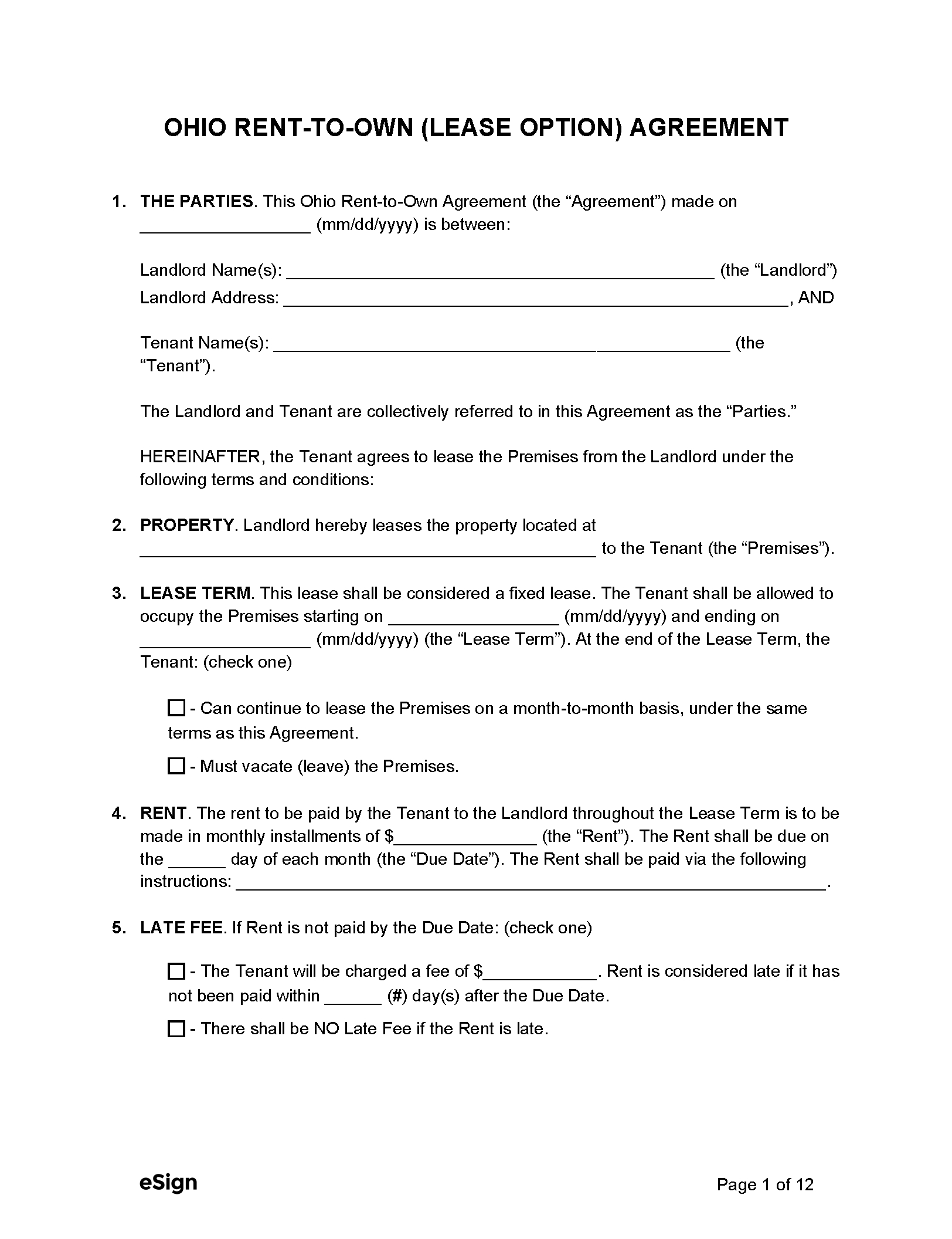 Free Ohio Rental Lease Agreement Templates (6) | Pdf | Word for Free Printable Residential Lease Agreement Template