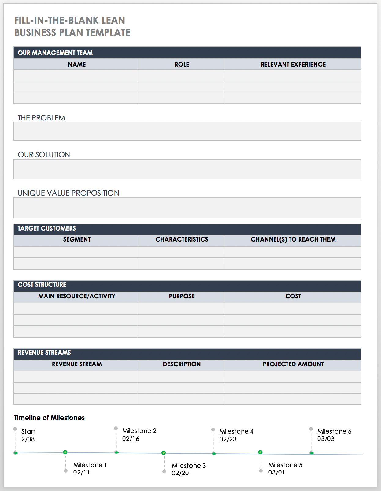 Free Pdf Business Plan Templates | Smartsheet in Free Printable Business Plan Template