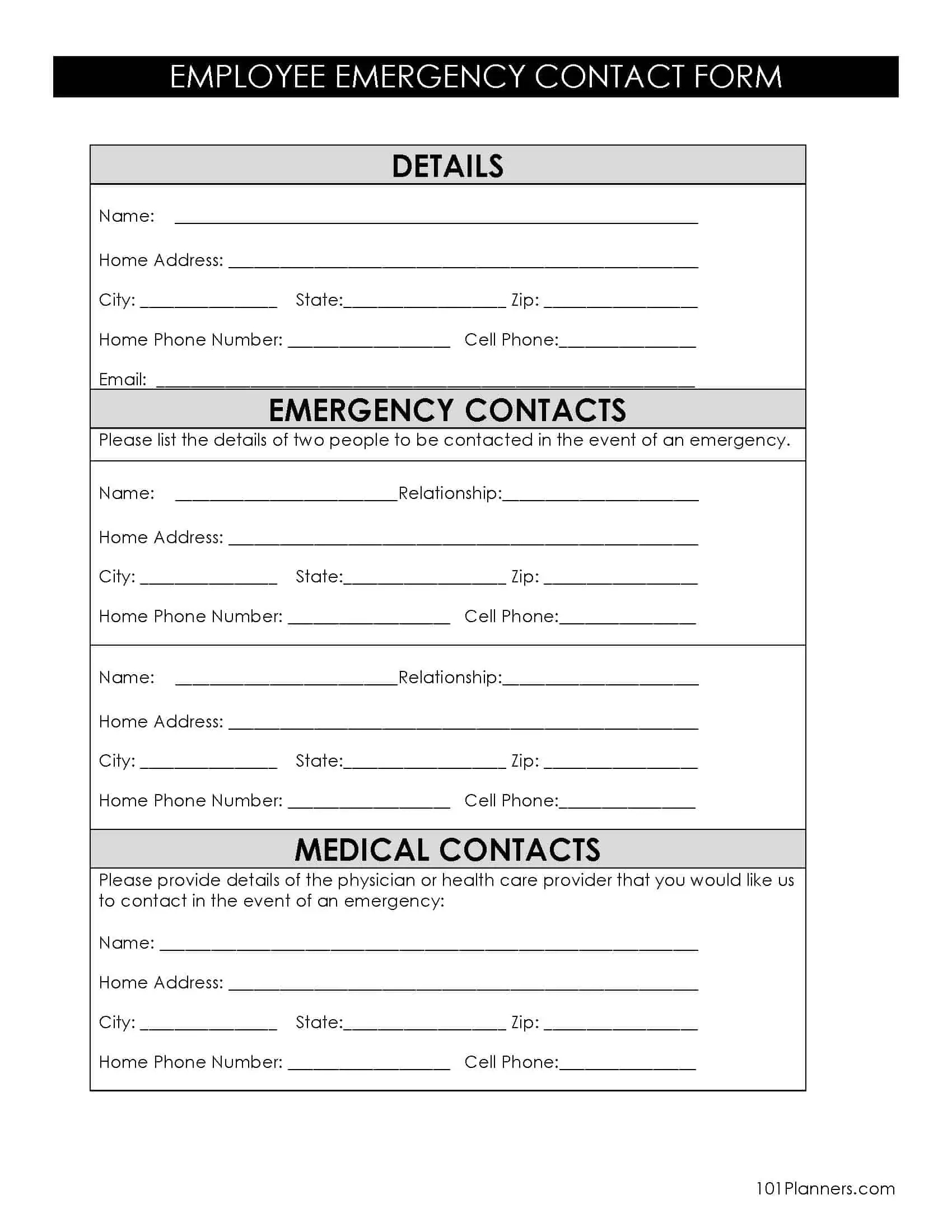 Free Printable And Editable Emergency Contact Form with regard to Downloadable Printable Employee Emergency Contact Form Template