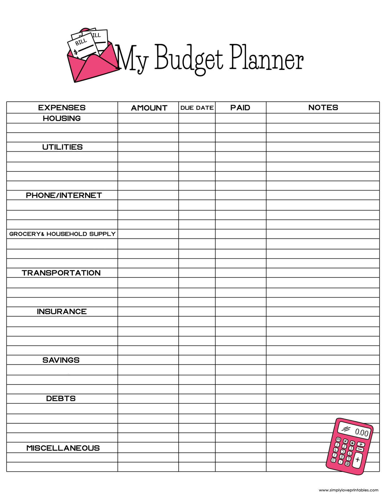 Free Printable Budget Templates | Simply Love Printables with regard to Budget Templates Free Printable