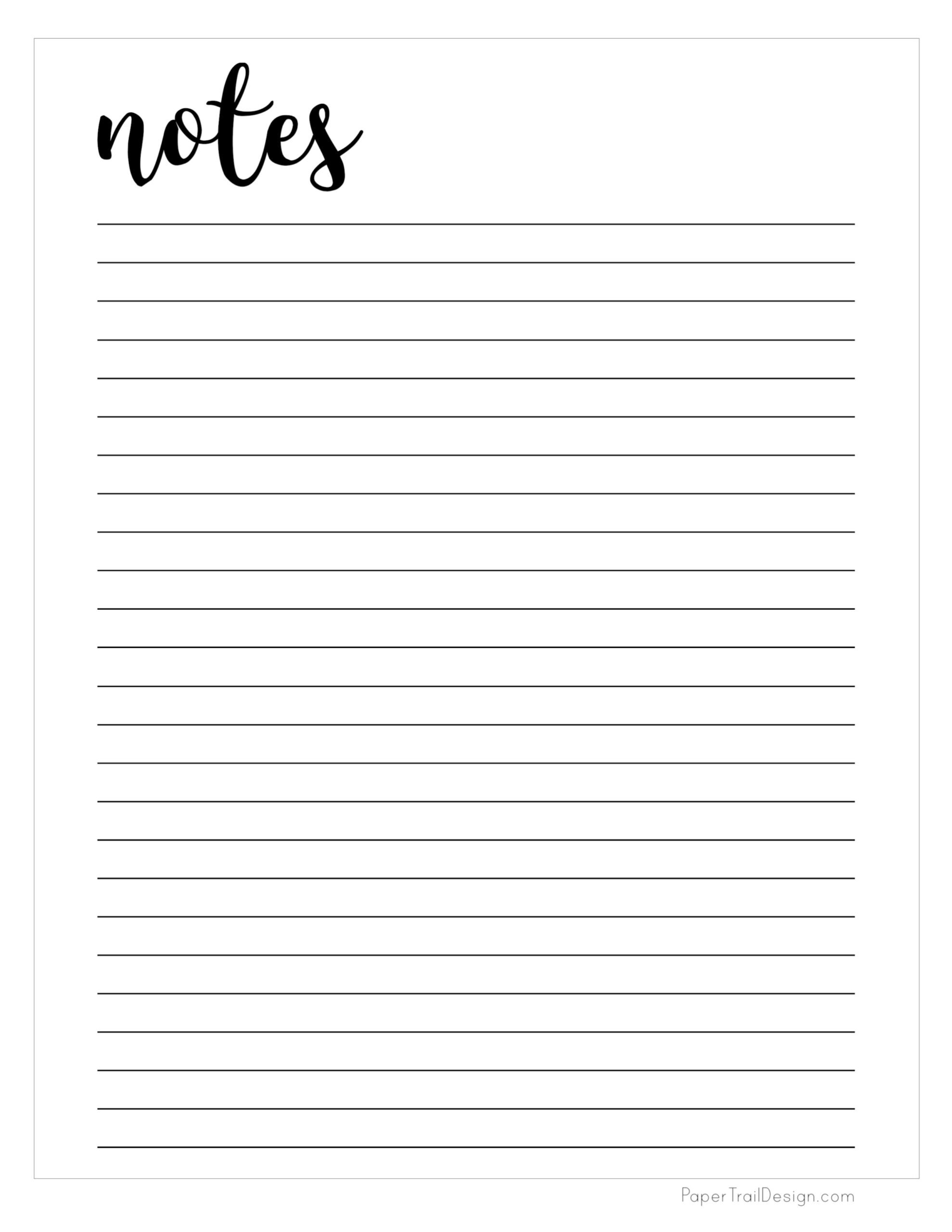 Free Printable Notes Template - Paper Trail Design with regard to Note Taking Printable Templates