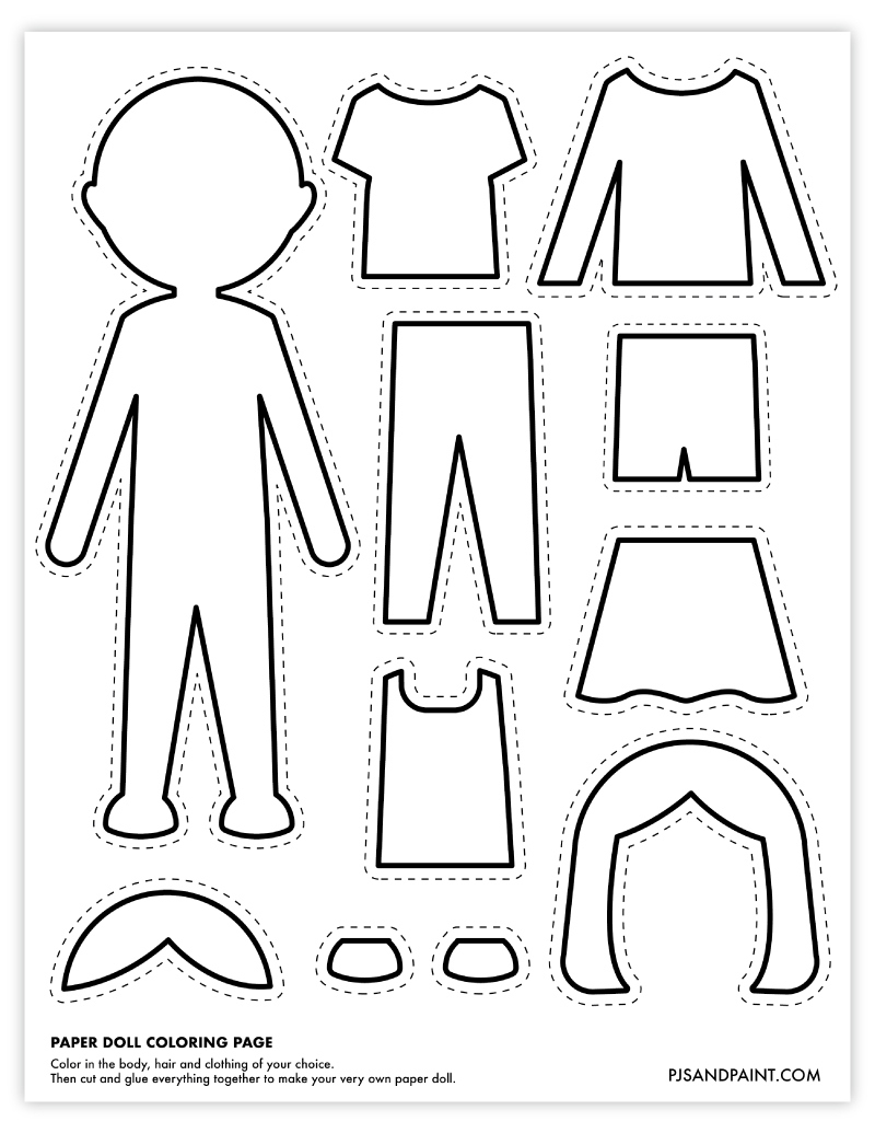 Free Printable Paper Doll Coloring Page - Pjs And Paint intended for Printable Paper Doll Template