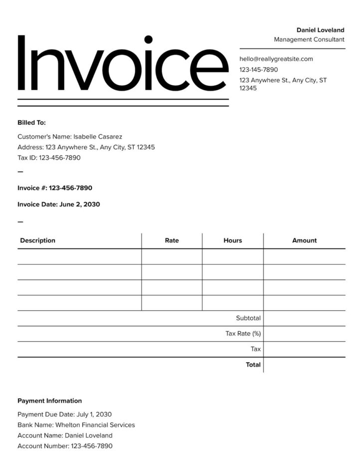 Printable Invoice Template Free