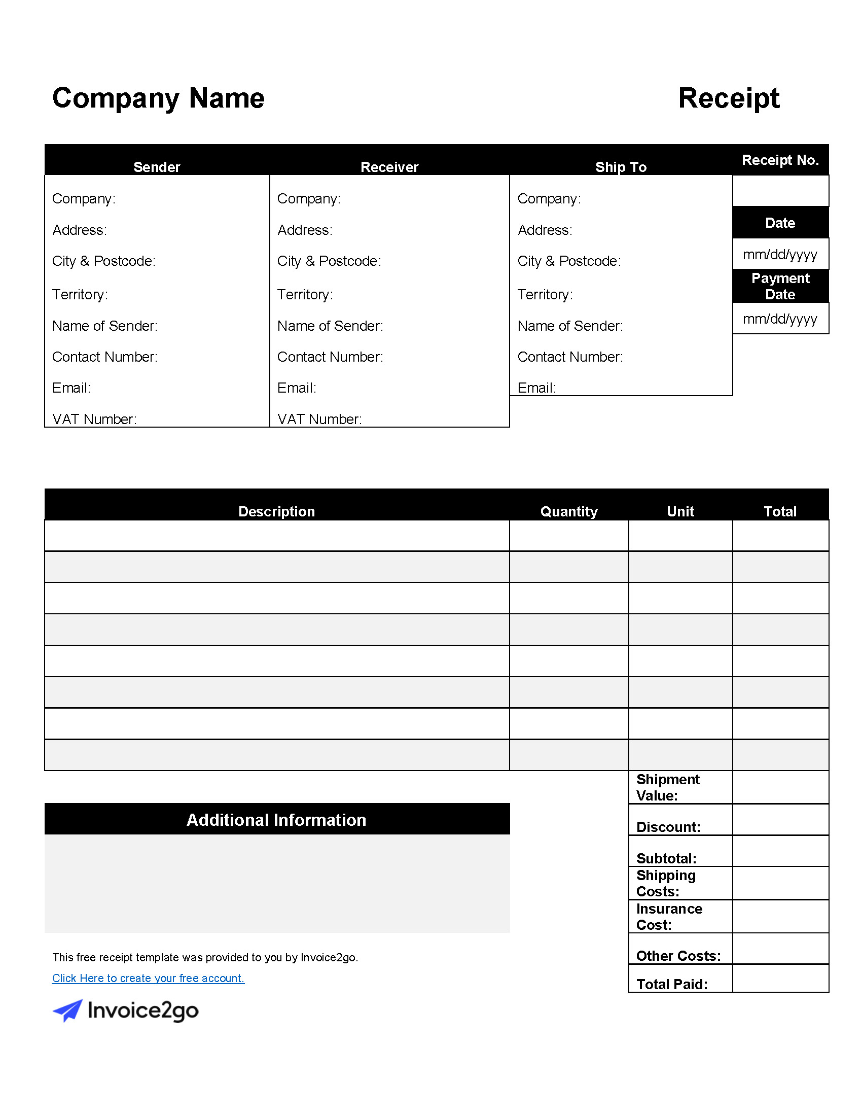 Free &amp;amp; Printable Receipt Templates | Invoice2Go within Free Receipt Template Printable