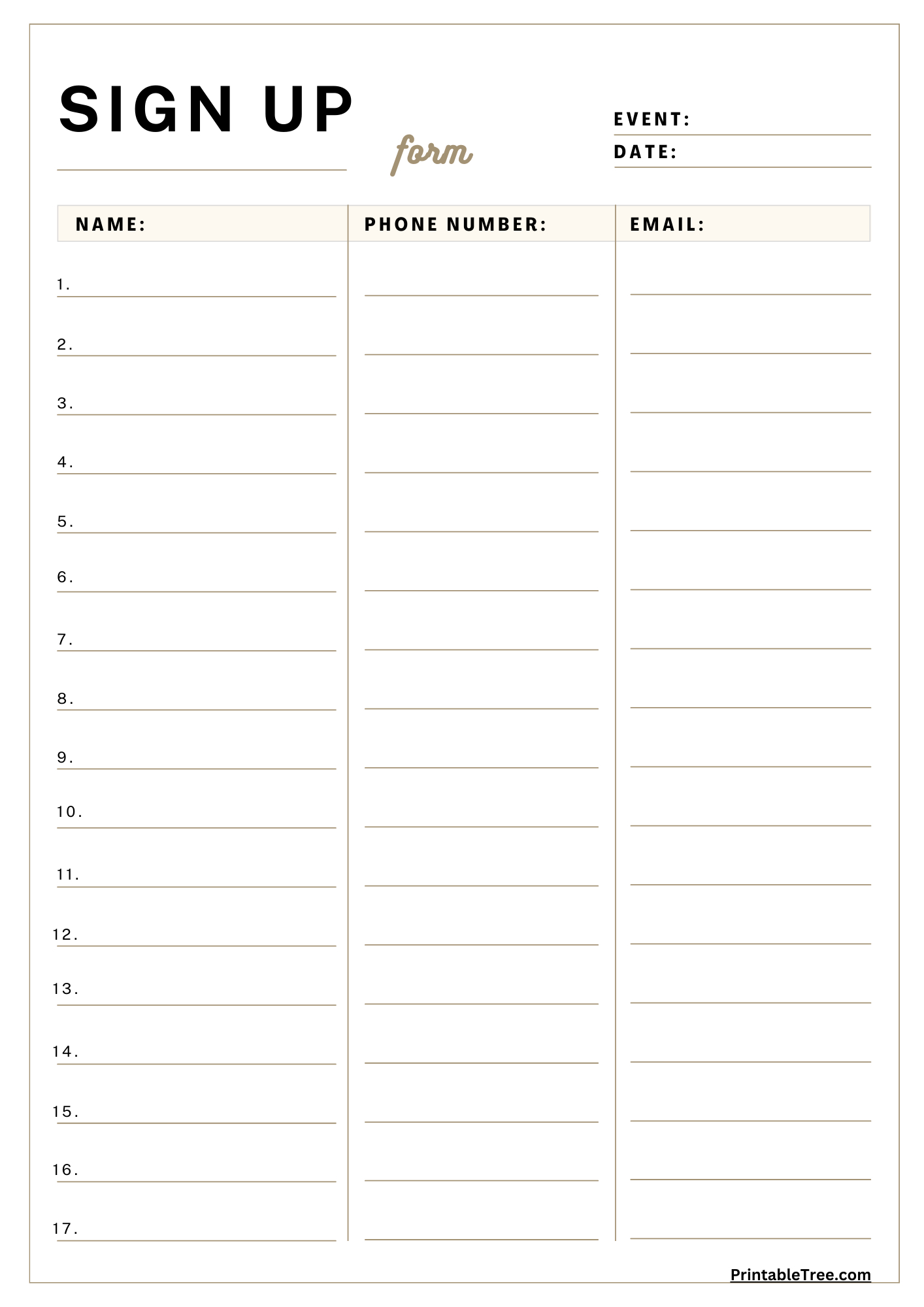 Free Printable Sign-Up And Sign-In Sheet Pdf Templates intended for Printable Sign Up Sheet Template