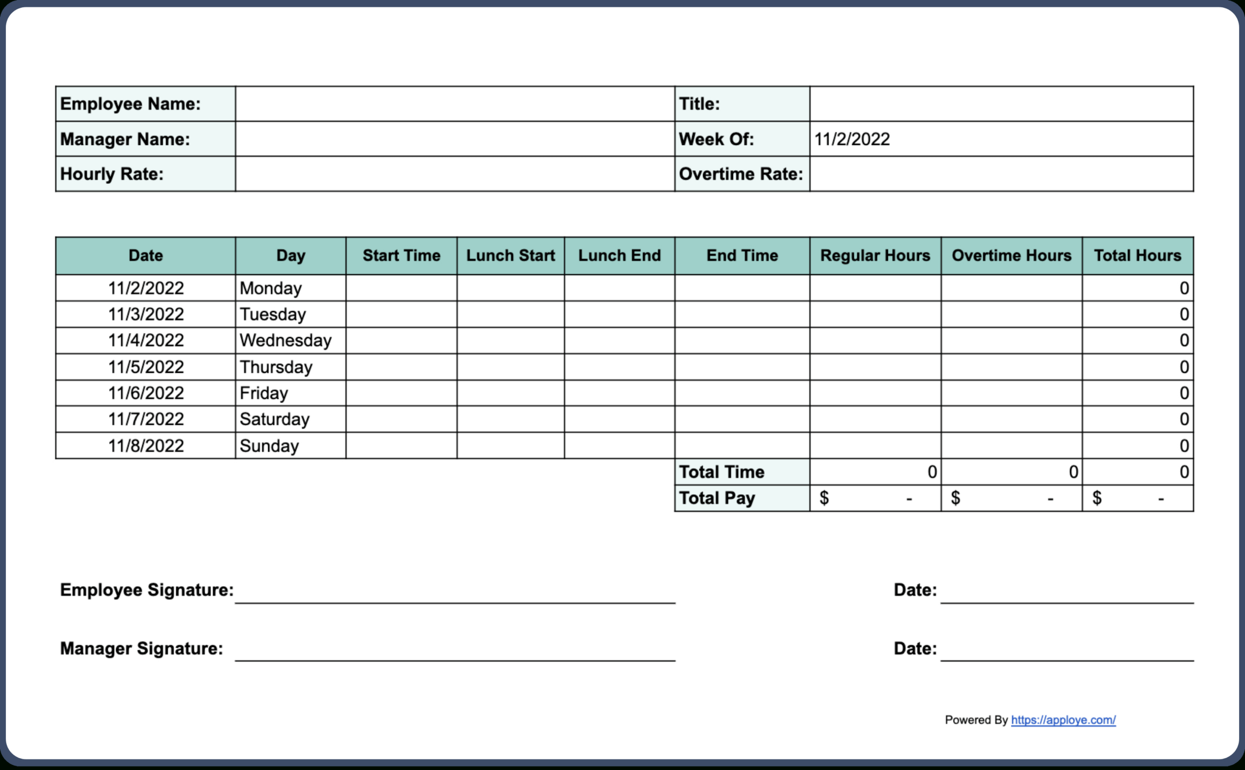 Free Printable Timesheet Templates (Excel, Word, Pdf) pertaining to Printable Time Card Template