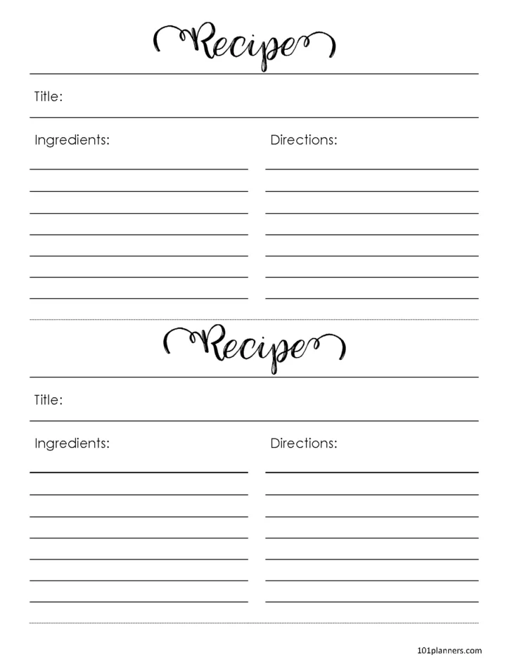 Printable Recipe Cards Template Free