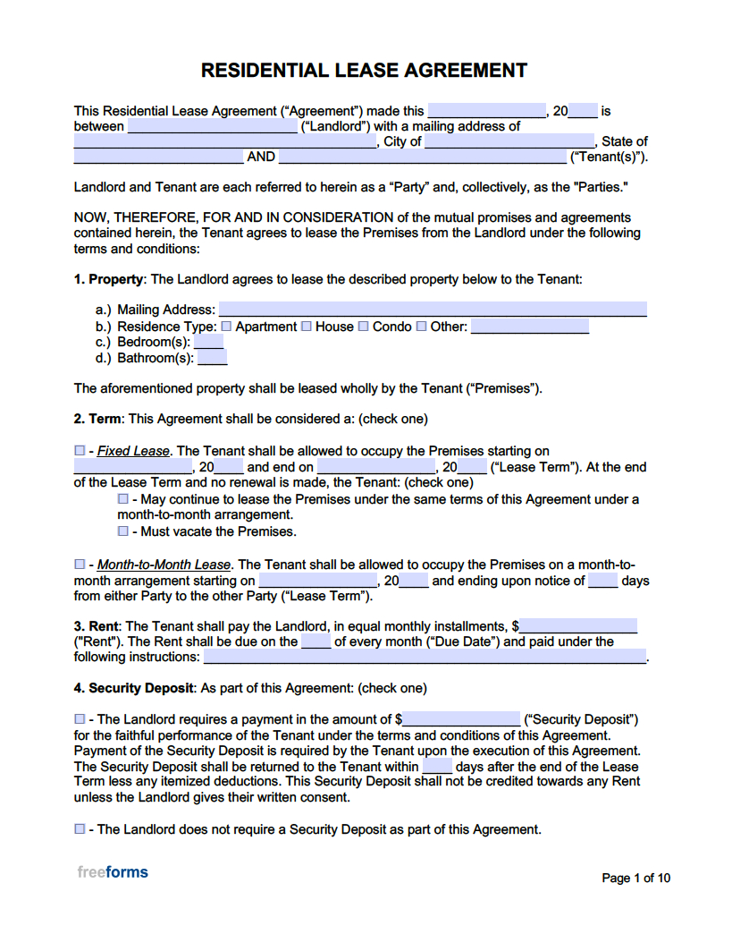 Free Rental / Lease Agreement Templates | Pdf | Word pertaining to Printable Residential Lease Agreement Template