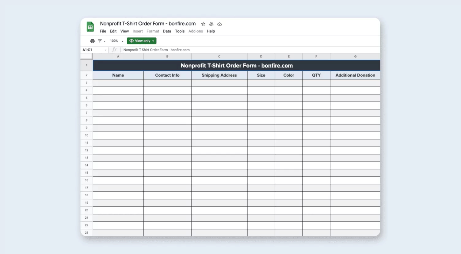 Free T-Shirt Order Form Template (Excel, Google Sheets, Pdf) | Bonfire for Custom Hoodie Sweatshirt Order Form Template Free Printable