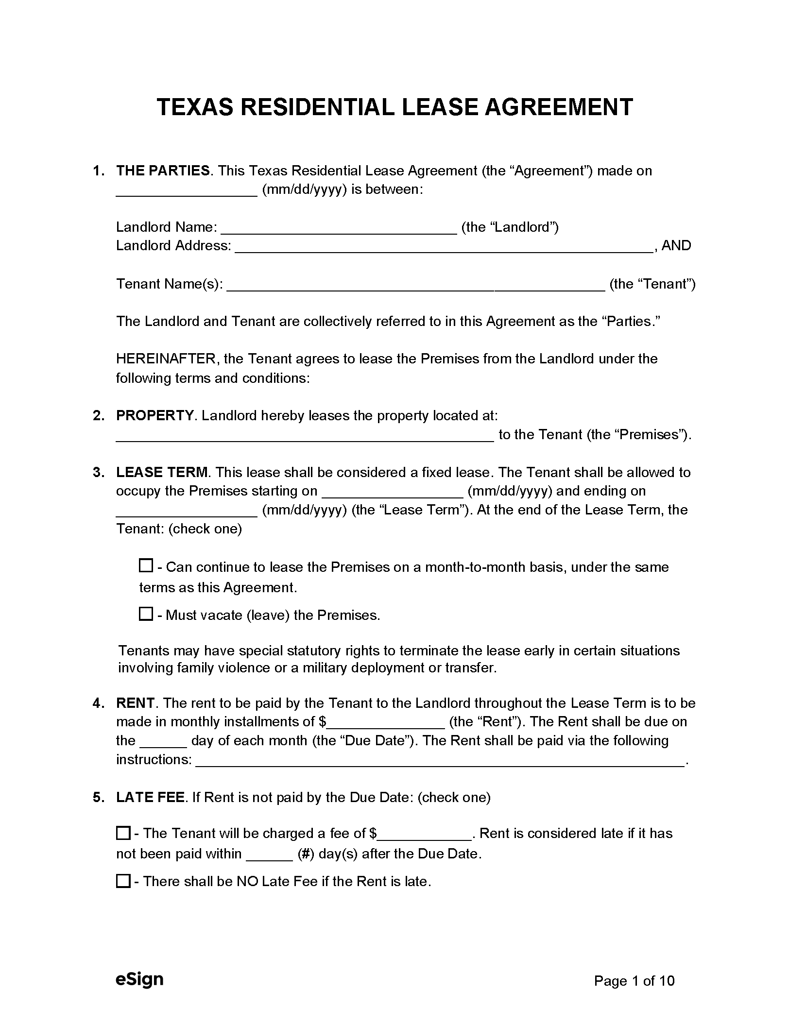 Free Texas Standard Residential Lease Agreement | Pdf intended for Printable Residential Lease Agreement Template