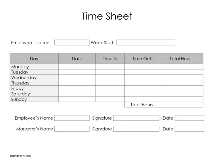 Free Printable Timesheet Template