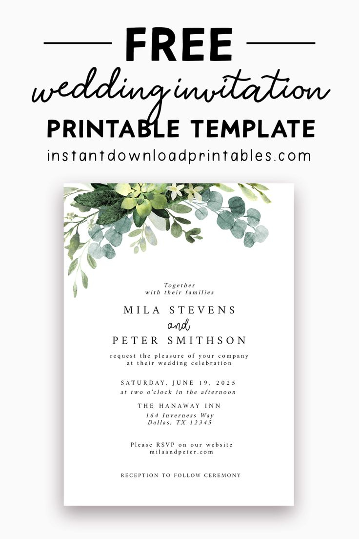 Free Wedding Invitation Template - Eucalyptus Green Leaves regarding Invitation Printable Free Templates