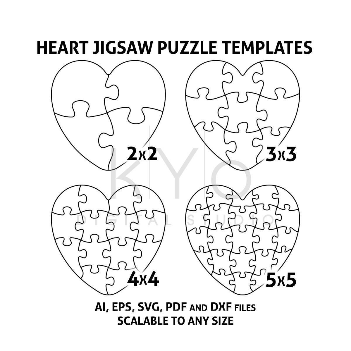 Heart Shape Jigsaw Puzzle Templates Bundle Ai Eps Svg Pdf Dxf Files pertaining to Free Printable Heart Puzzle Template