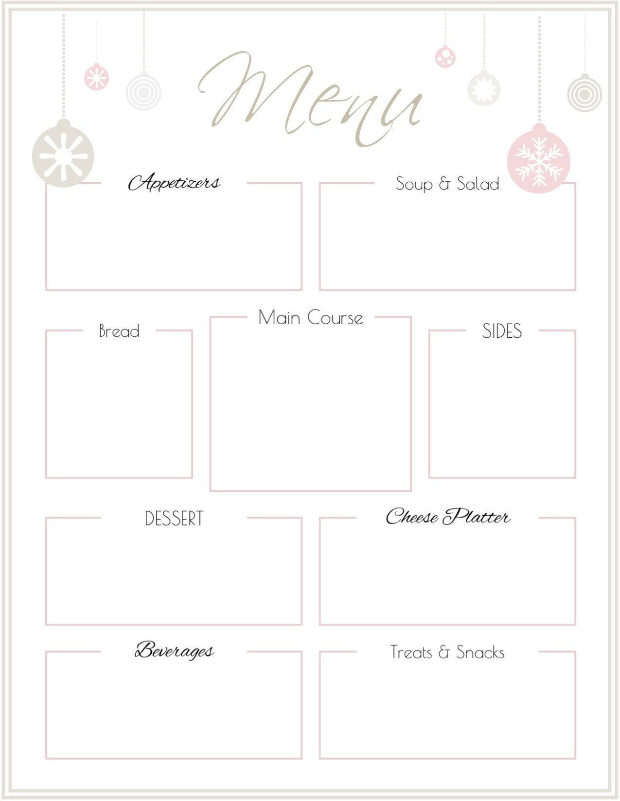 Holiday Party Menu Template - Free Printable. pertaining to Free Menu Templates Printable