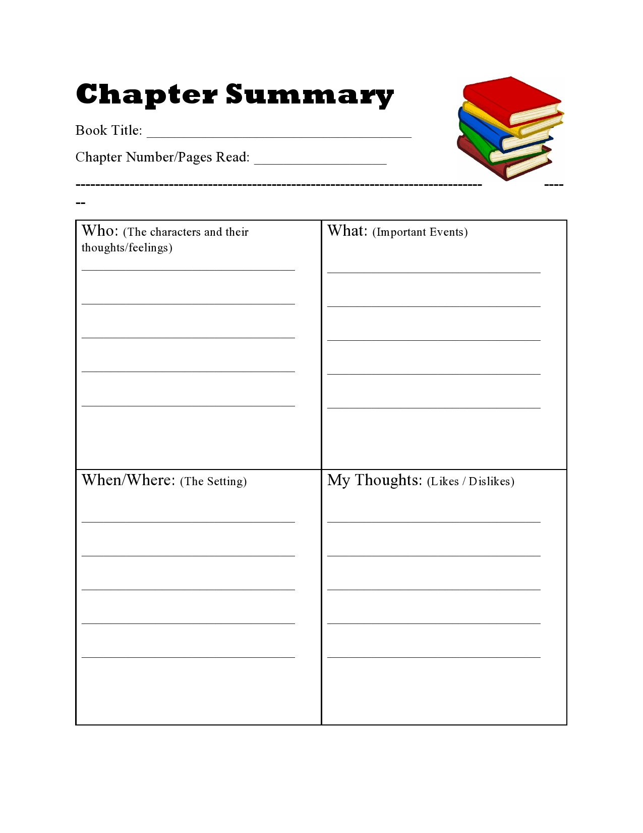 Homeschool Printables - Chapter Summary within Free Printable Chapter Summary Template