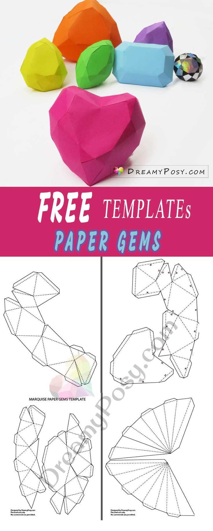 How To Make 3D Paper Gems Collection, Free Templates And Tutorial within Printable 3D Paper Crafts Templates Free