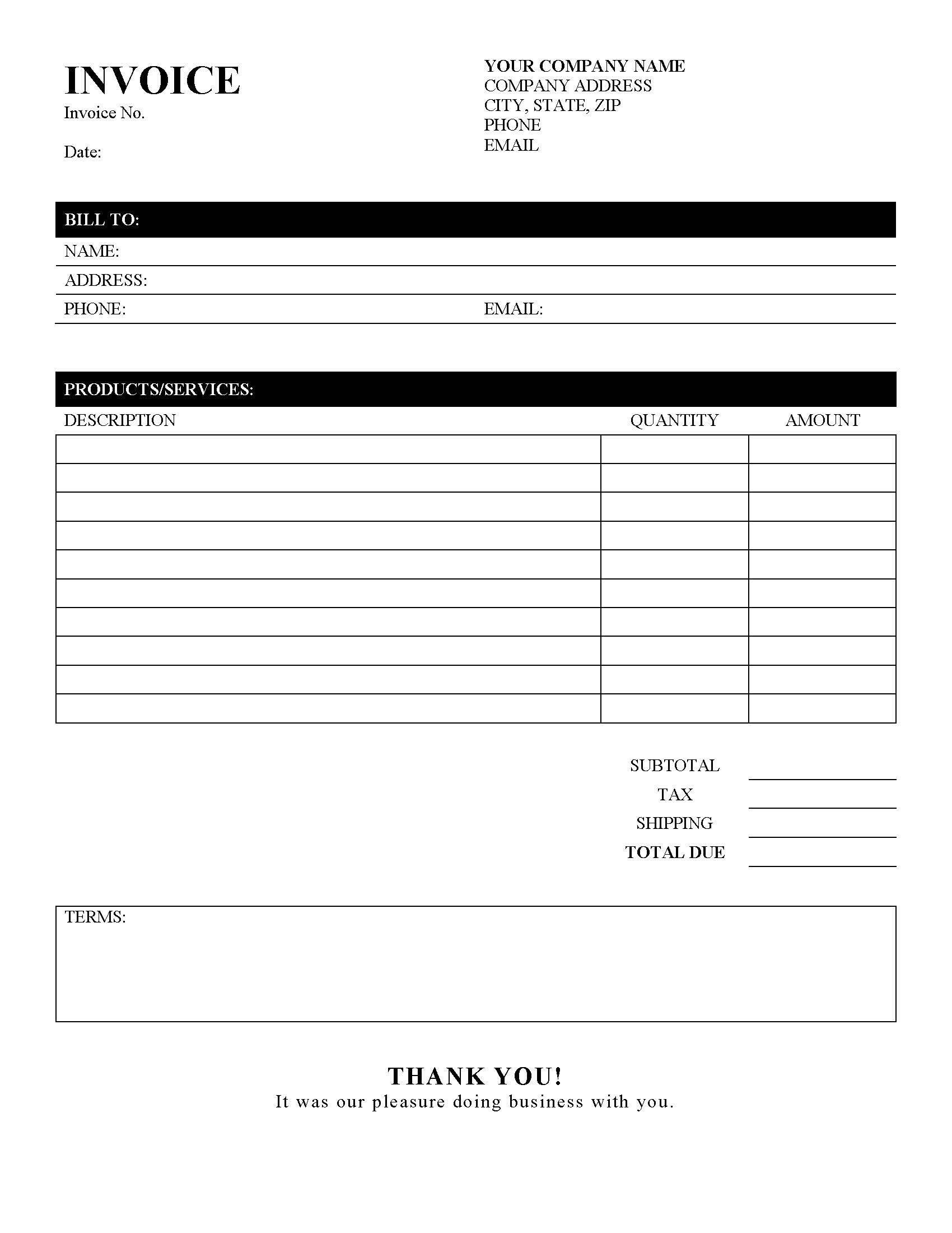 Invoice Template, Printable Invoice, Business Form, Editable Invoice, Receipt, Microsoft Word Invoice, Invoice Template Download throughout Blank Invoice Template Printable