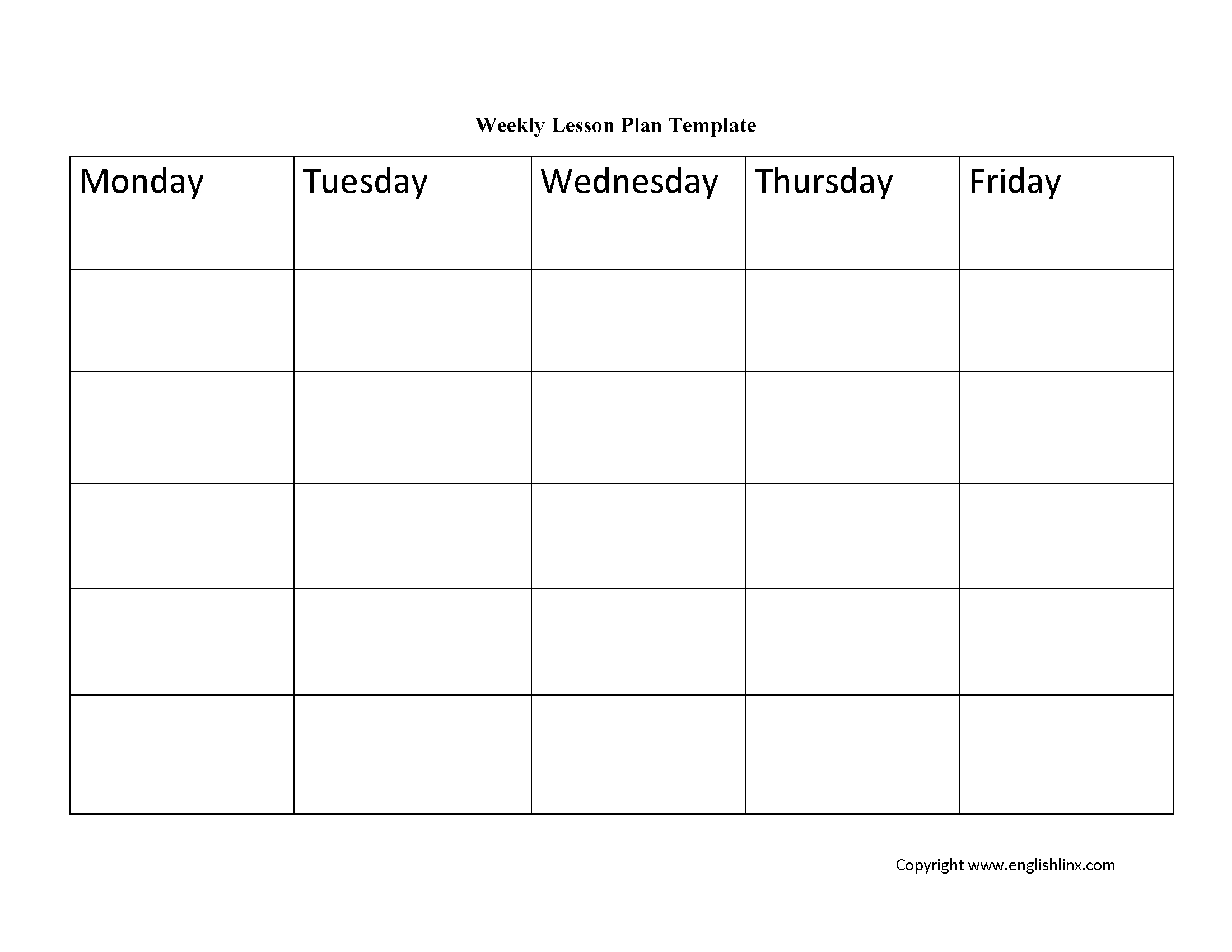 Lesson Plan Template | Weekly Lesson Plan Template intended for Printable Lesson Plan Template Weekly