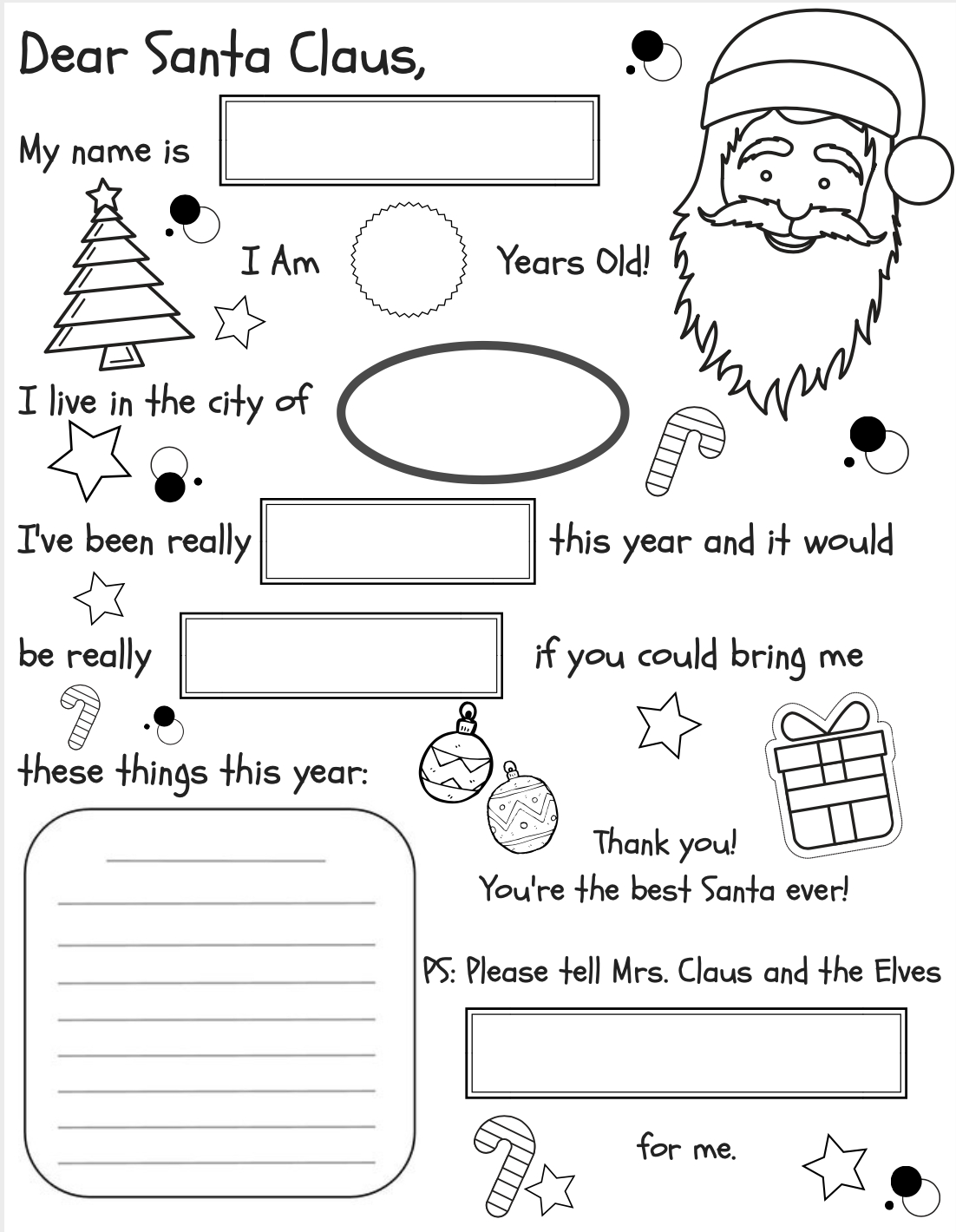 Letter To Santa Fill-In Coloring Page {Free Printable} within Printable Coloring Letter To Santa Template