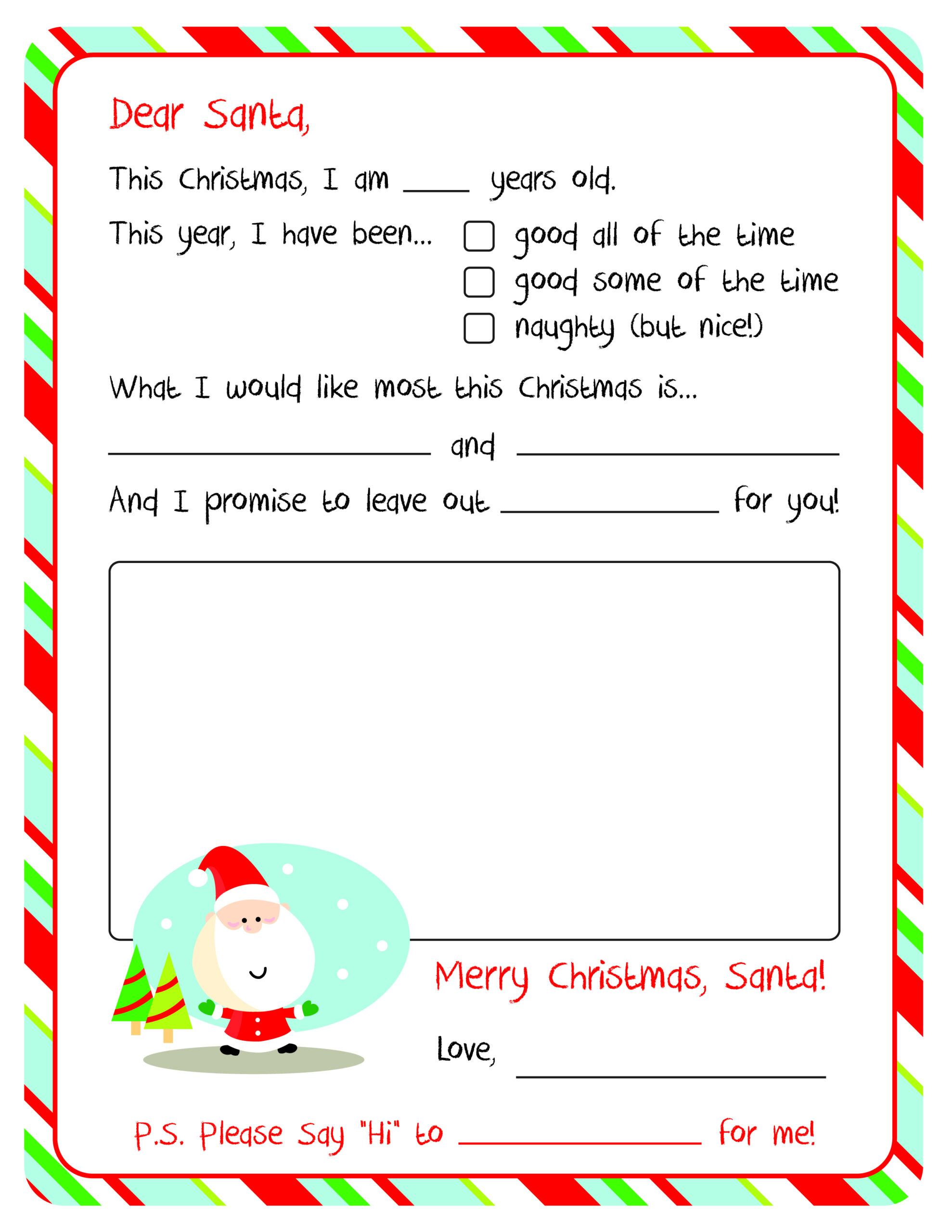 Letter To Santa – Free Printable intended for Letter to Santa Template Free Printable