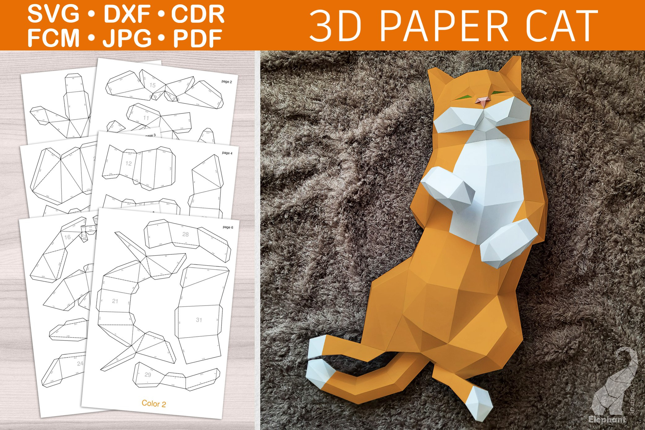 Low Poly 3D Paper Craft Cute Cat Template throughout Printable 3D Paper Crafts Templates Free