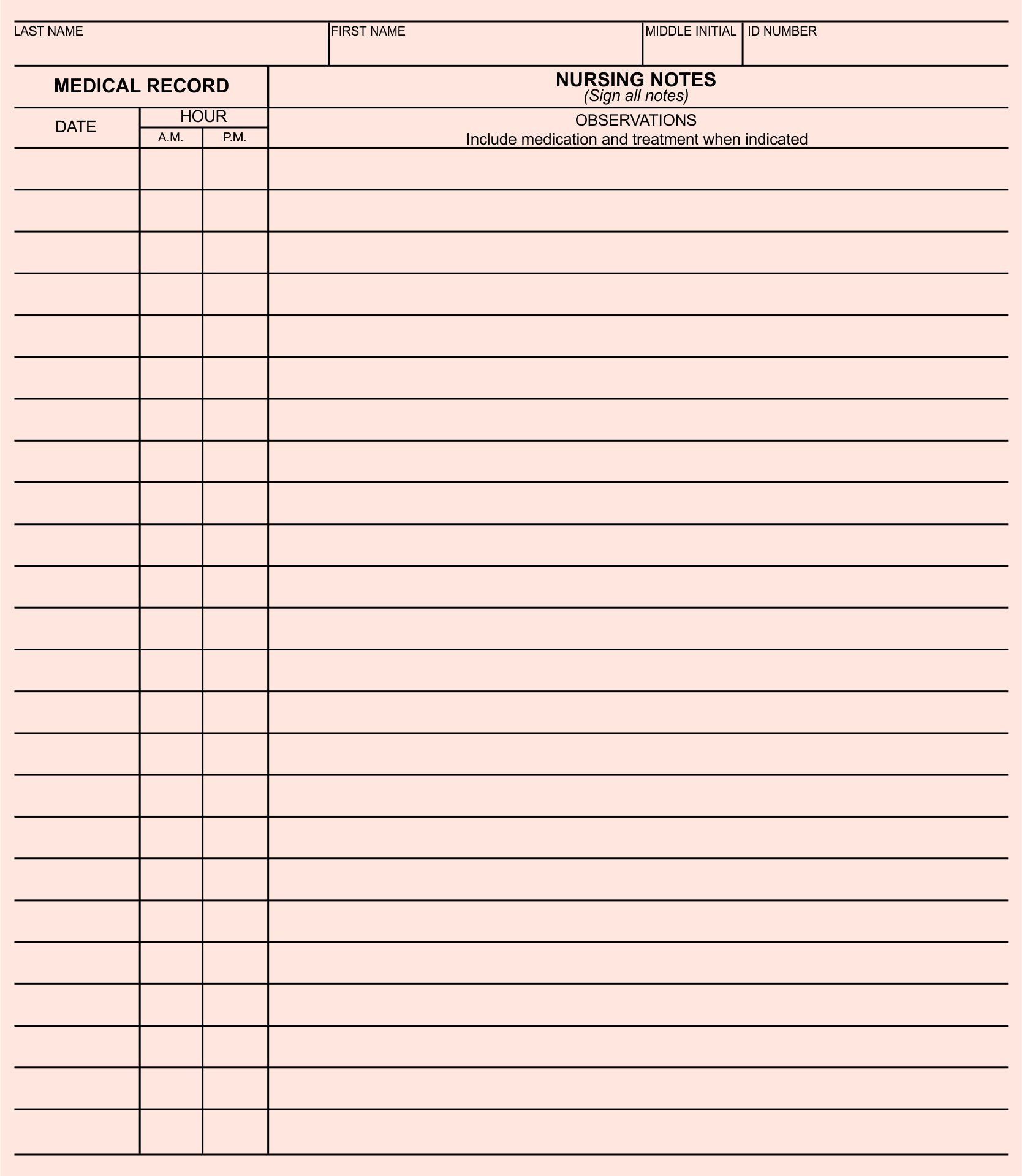 Medical Forms Nursing Notes Template inside Printable Nurses Notes Template