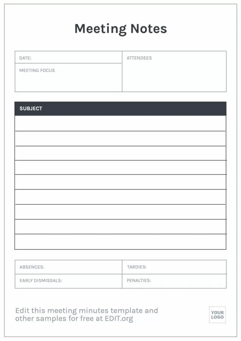 Meeting Minutes Templates To Edit Online And Print throughout Printable Meeting Notes Template