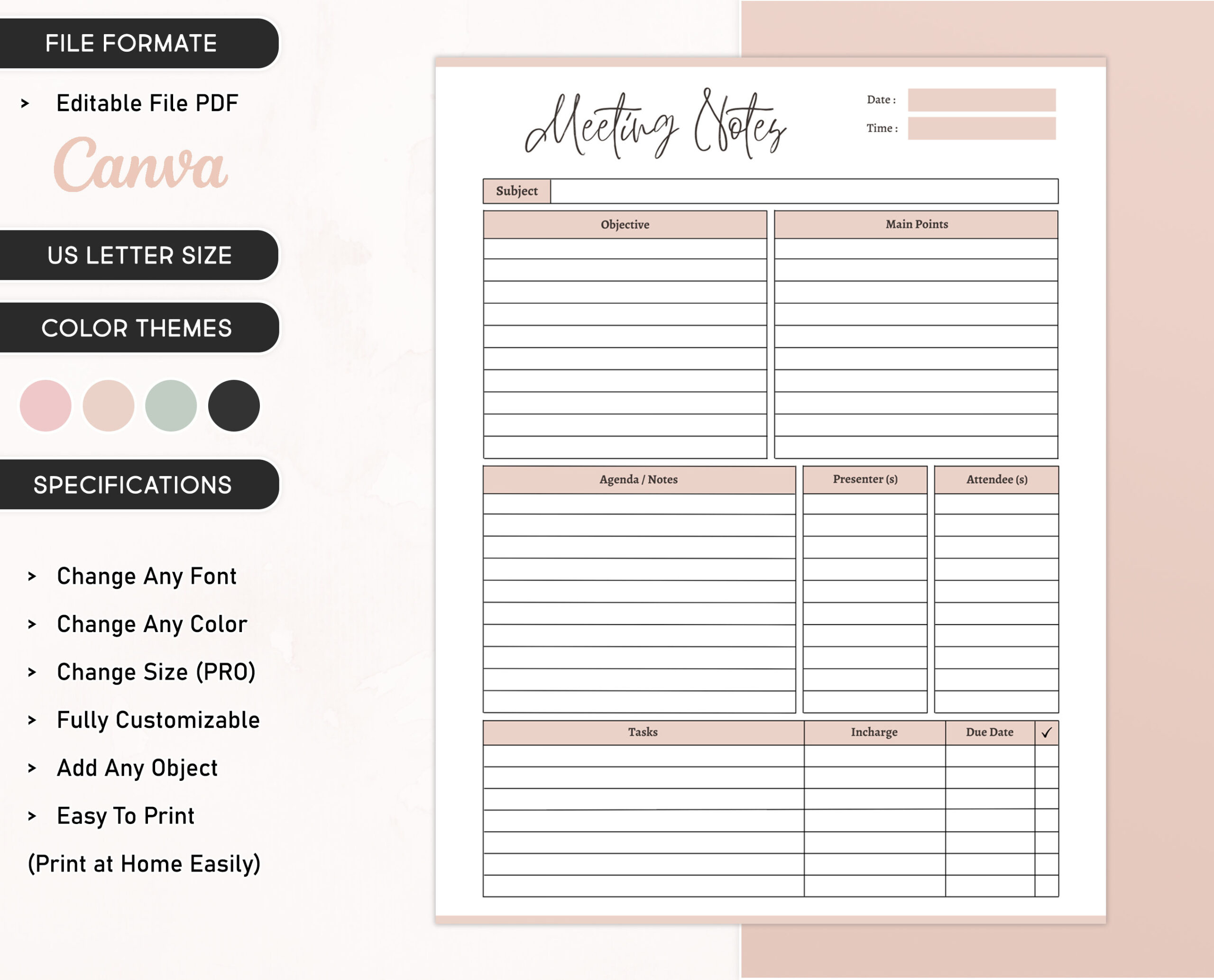 Meeting Notes Template, Printable Meeting Agenda Pdf, Meeting in Printable Meeting Notes Template