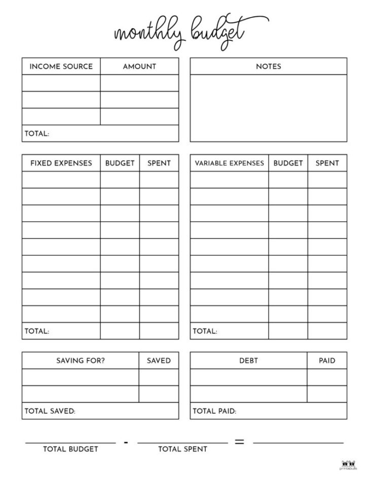 Free Printable Monthly Budget Template