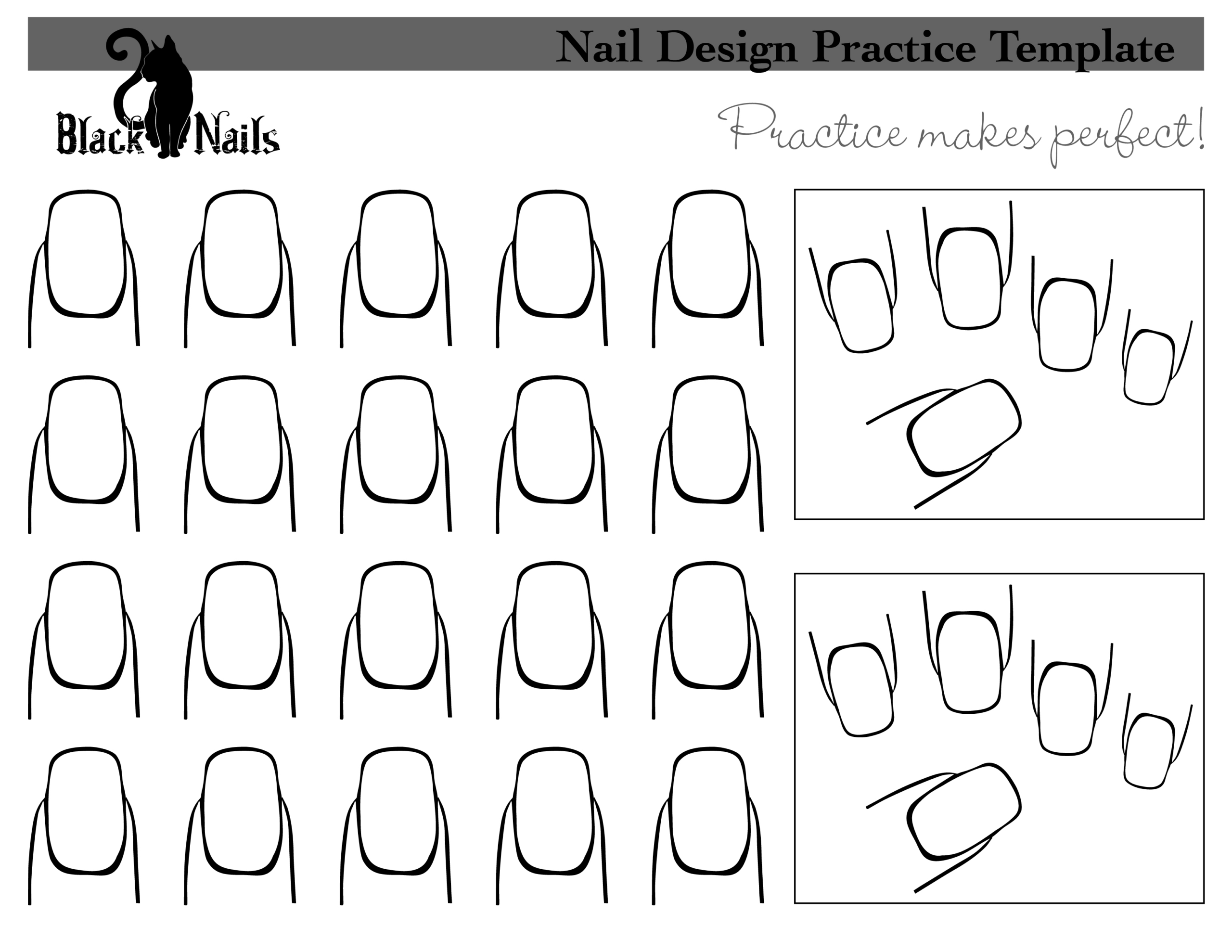 Nail Art Design Practice Sheet - Black Cat Nails intended for Nail Art Templates Printable