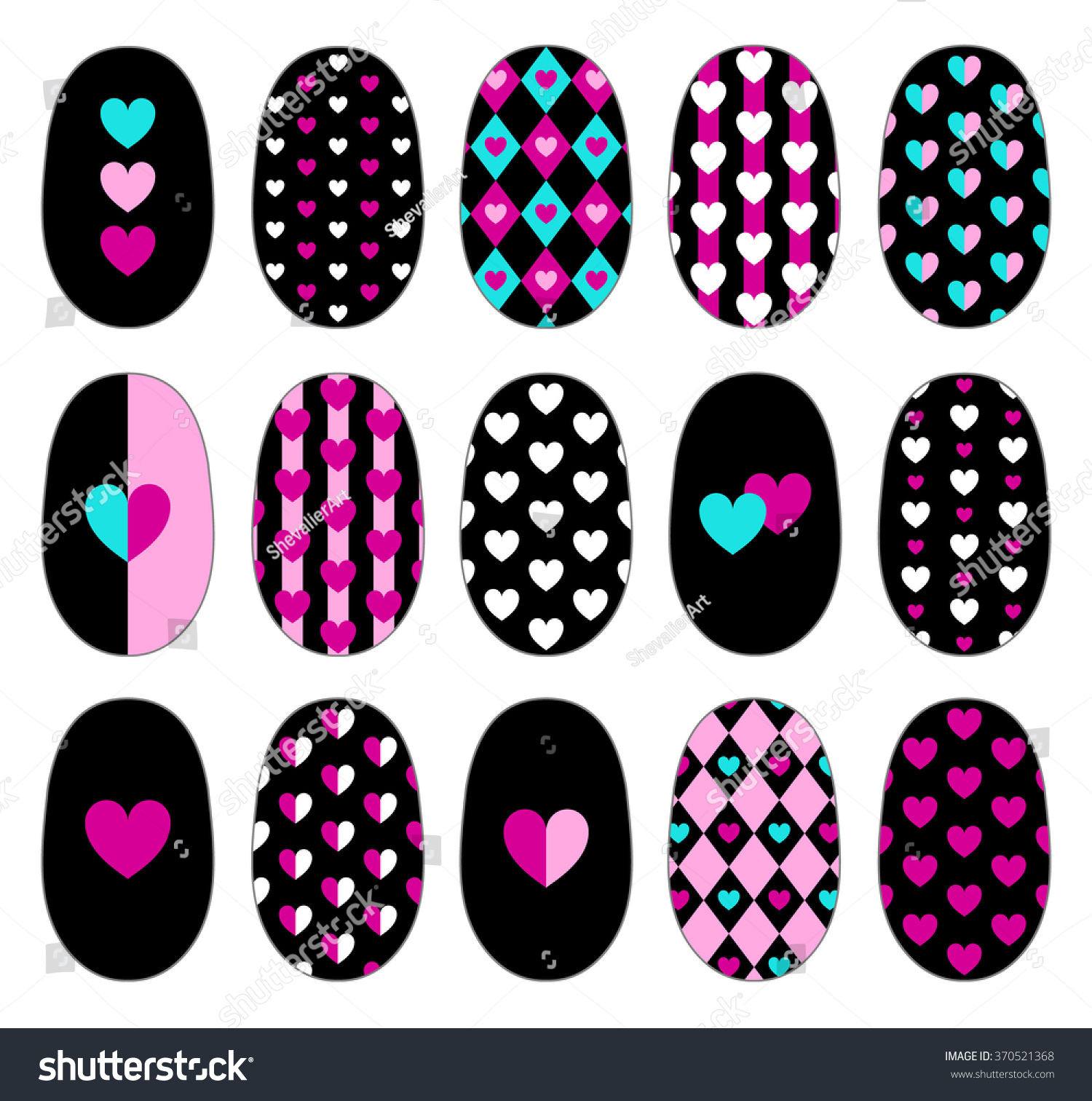 Nail Art Heart Design Templates Manicure: Stock-Vektorgrafik in Nail Art Templates Printable