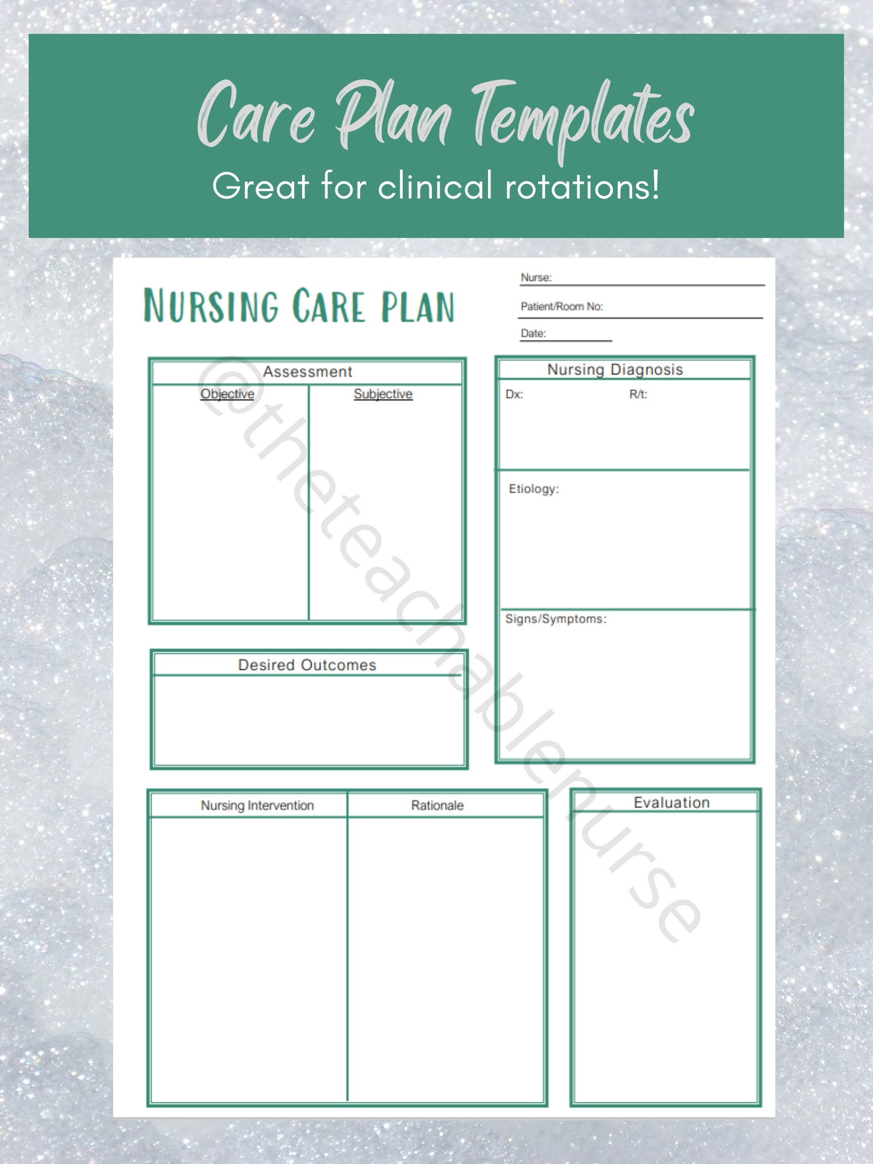 Nursing Care Plan Templates - Etsy inside Printable Care Plan Template