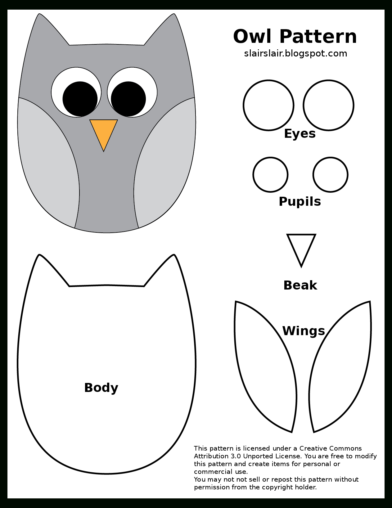 Owl Template Printable Free for Printable Owl Pattern Template