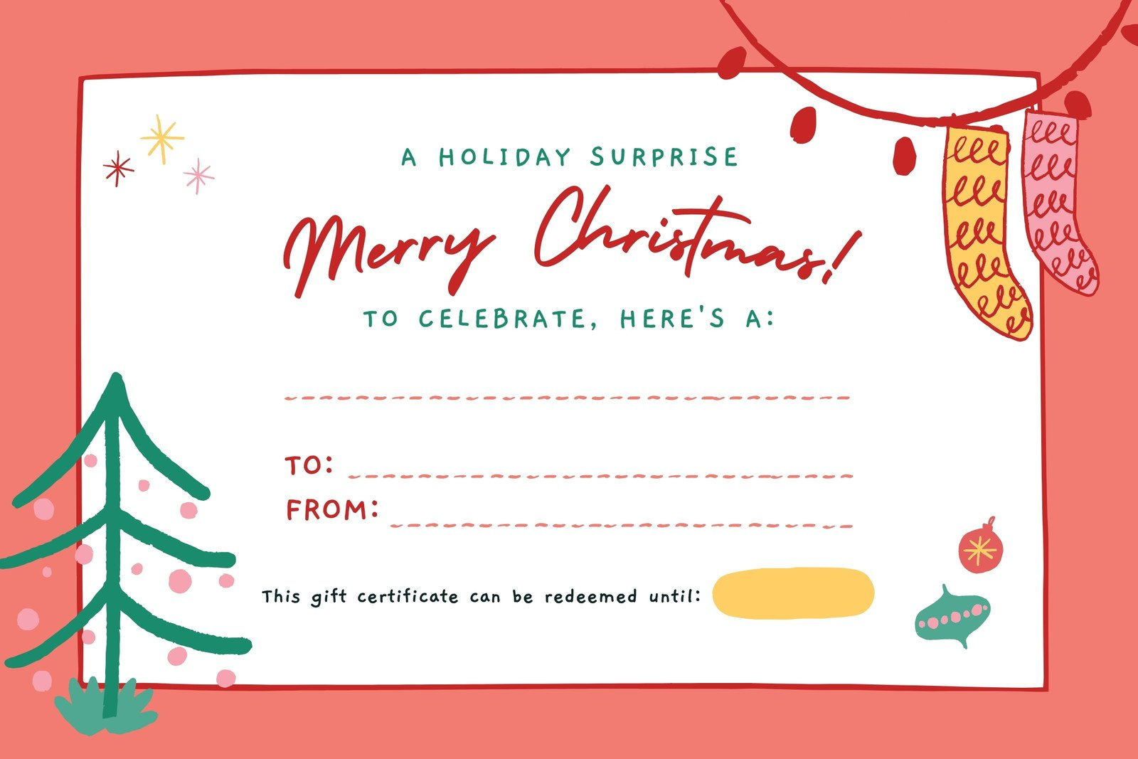 Page 3 - Free Printable Holiday Gift Certificate Templates | Canva throughout Free Printable Christmas Gift Certificate Templates