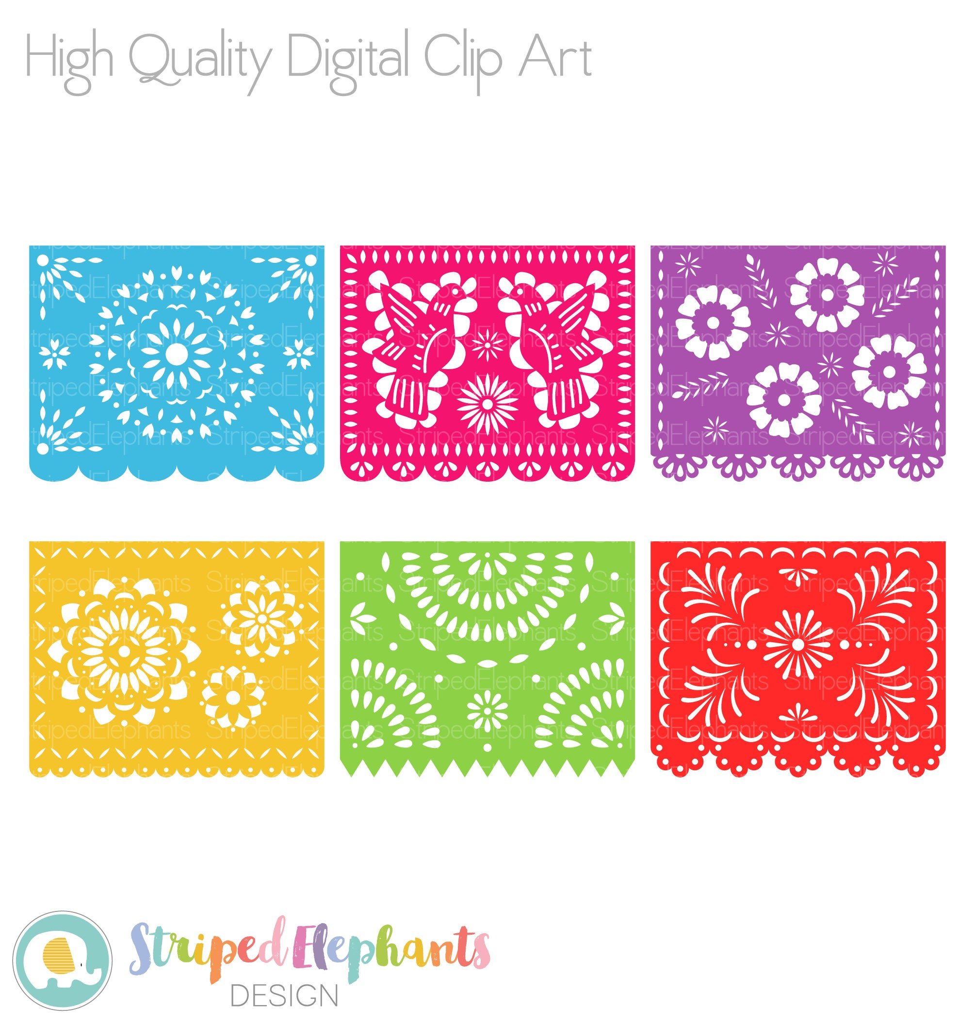 Papel Picado Clipart, Cut Files, Printable Mexican Banners Clip for Printable Easy Printable Papel Picado Template